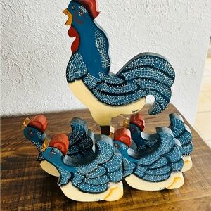 Handcrafted Blue Rooster and Hen Set